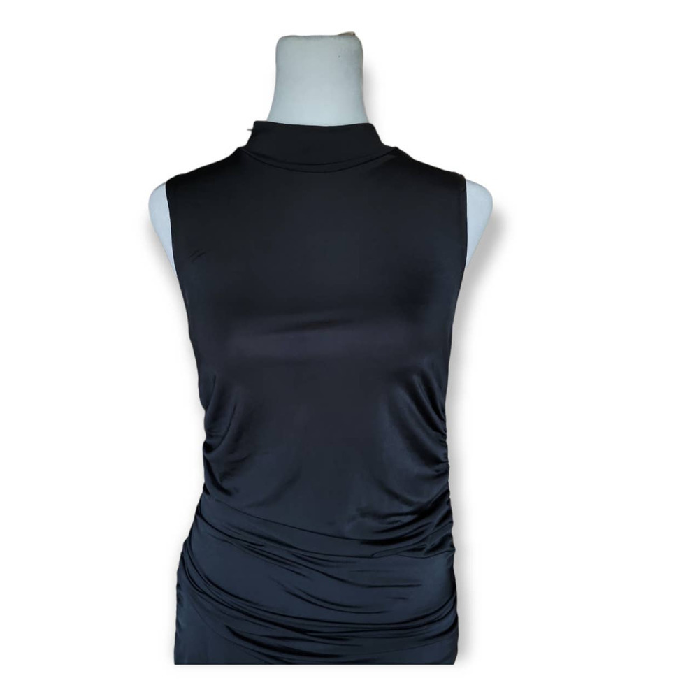 NEW Pretty‎ Little Thing Ruched Bodycon High Neck Mini Dress Size 6 Black - Picture 4 of 9